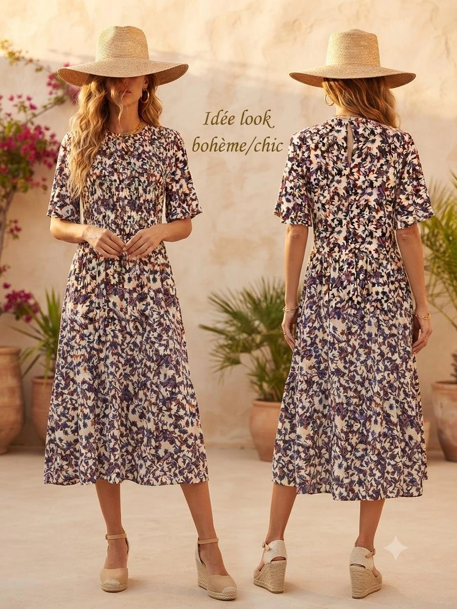 🌸Geplooide zomerjurk met bloemenpatroon Pull & Bear – Maat L (40) – 100% Viscose – photo 7
